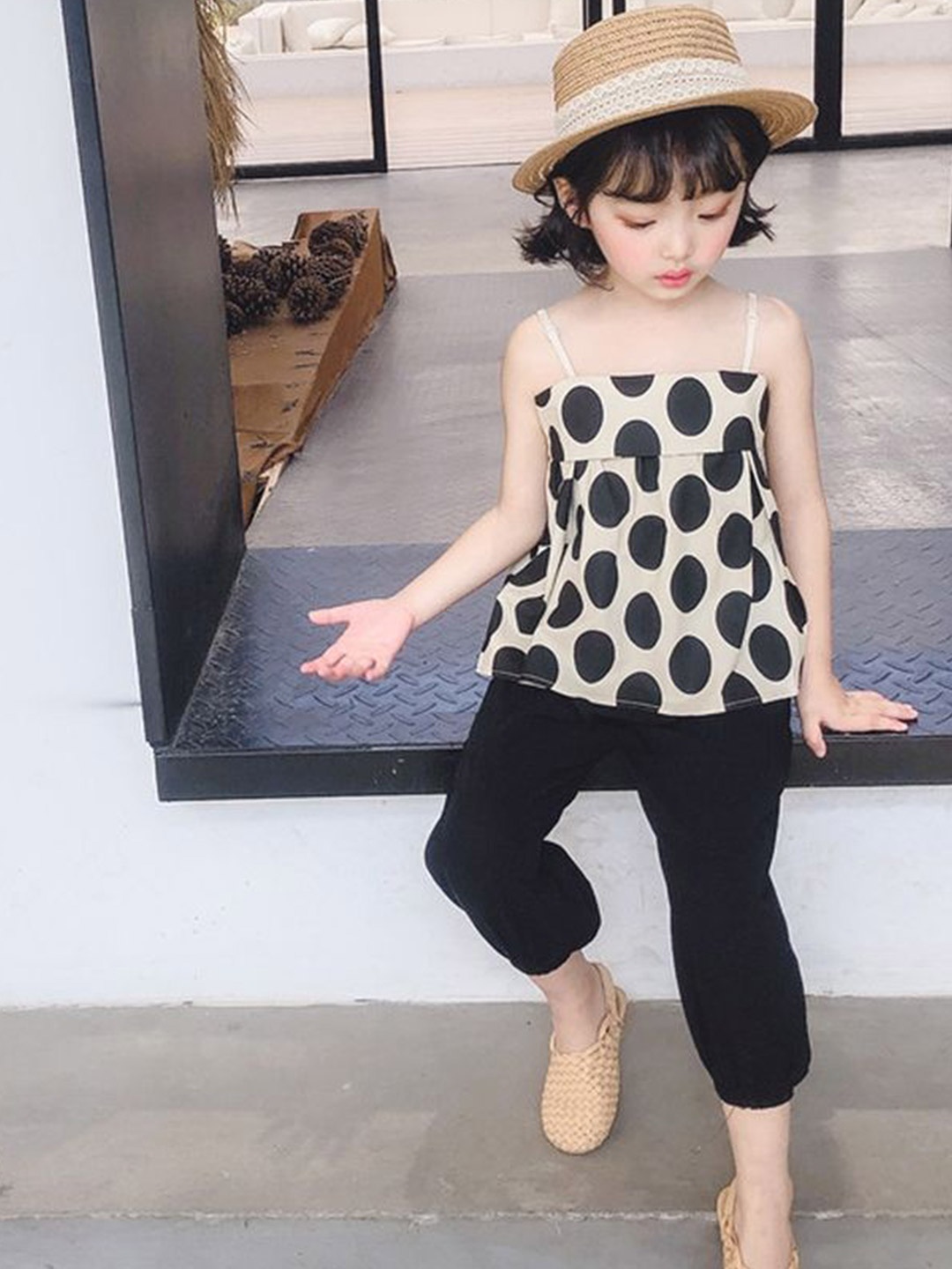 

LULU & SKY Girls Polka Dot Printed Top With Trousers, Black