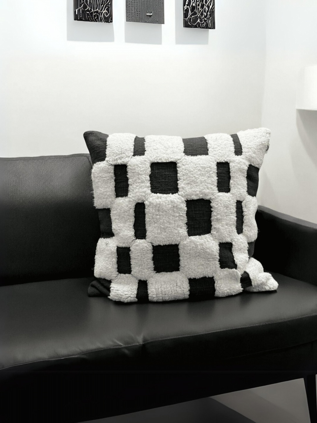 

LUSHLYF Tufted White & Black Checkered Textured Cotton Square Cushion Covers