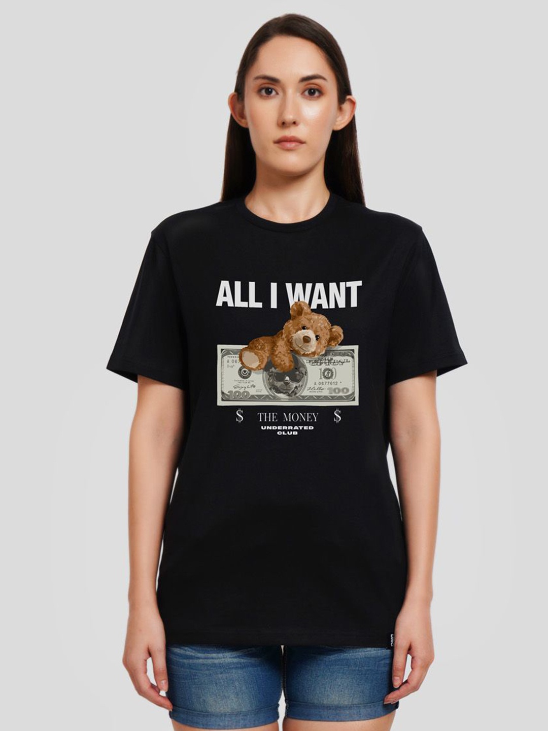 

Underrated Club Women Typography Printed Bio Finish T-shirt, Black