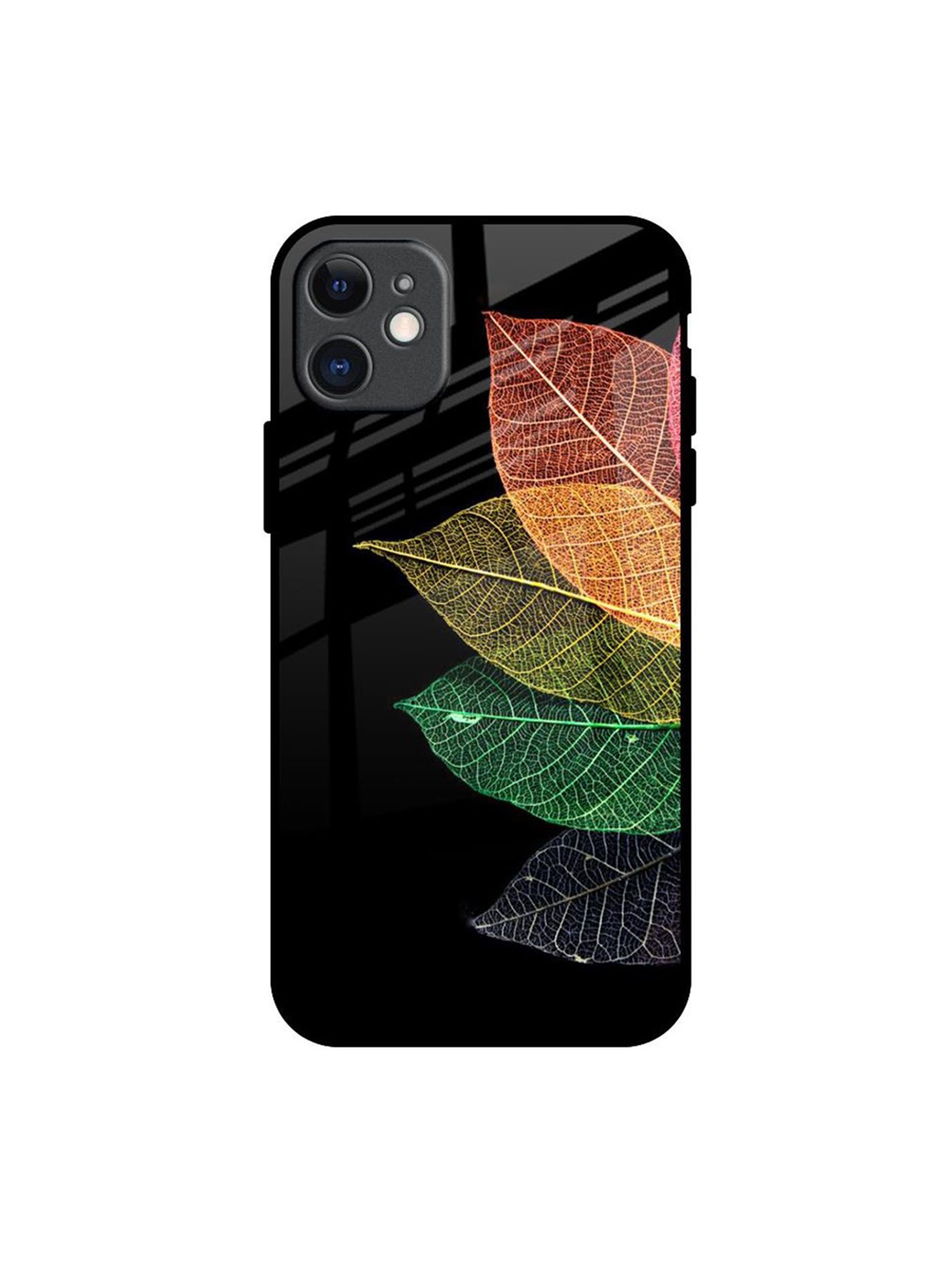 

QRIOH Colorful Leaves Real Printed iPhone 11 Back Case, Black