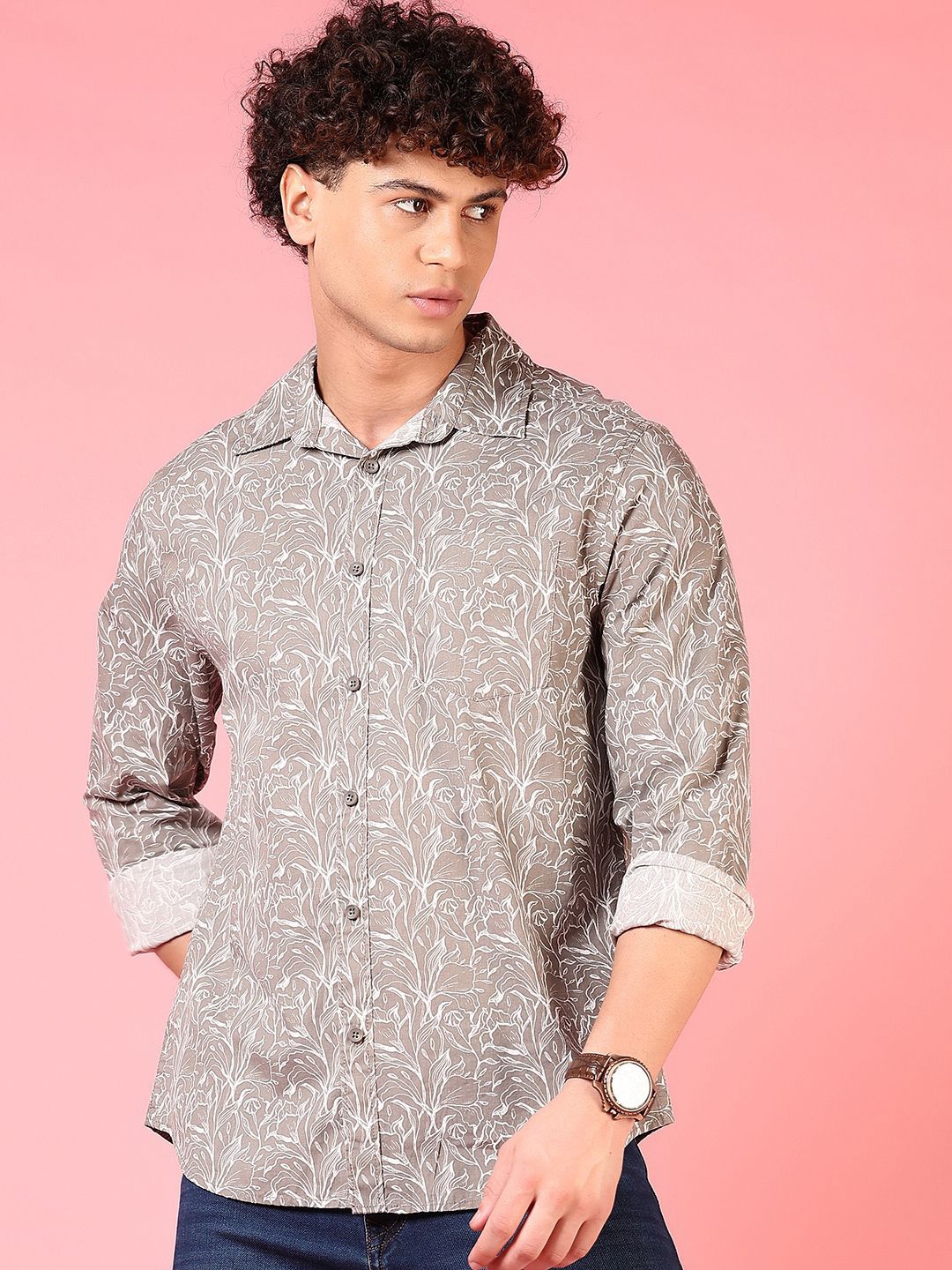 

V-Mart Men Floral Opaque Printed Casual Shirt, Grey