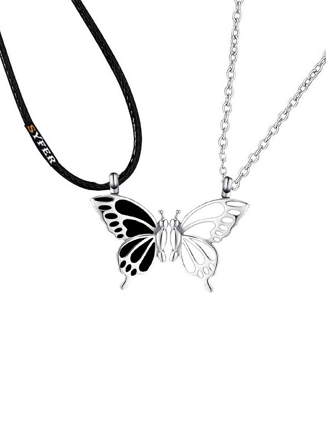

shobhram Set Of 2 Rhodium-Plated Butterfly Shaped Pendants With Chains, Silver