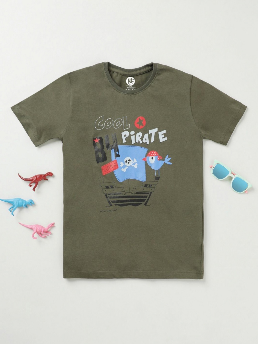 

YK Boys Graphic Printed Round Neck Cotton T-shirt, Olive