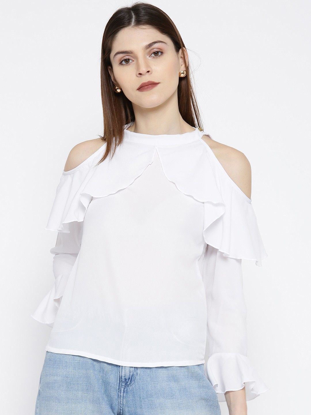 

Moda Rapido Women Cold-Shoulder Ruffles Top, White