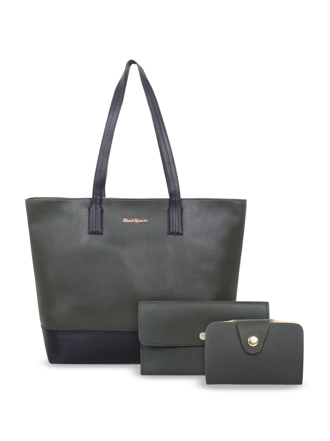

Black Spade PU Structured Tote Bag, Green