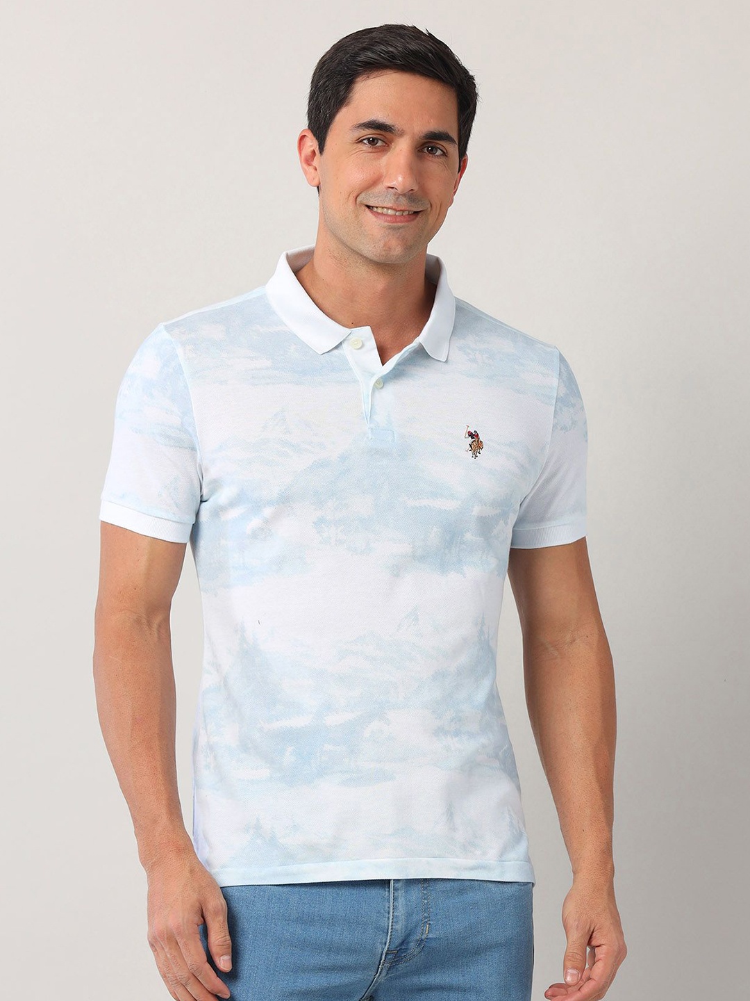 

U.S. Polo Assn. Denim Co. Men Abstract Printed Polo Collar Cotton Slim Fit T-shirt, Blue