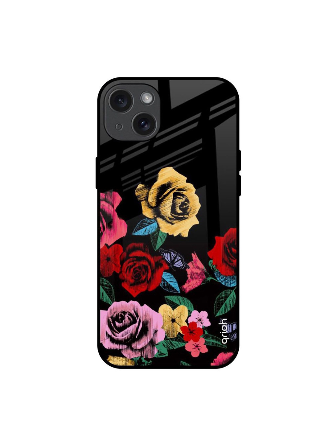 

QRIOH Floral Decorative Printed iPhone 15 Plus Back Case, Black