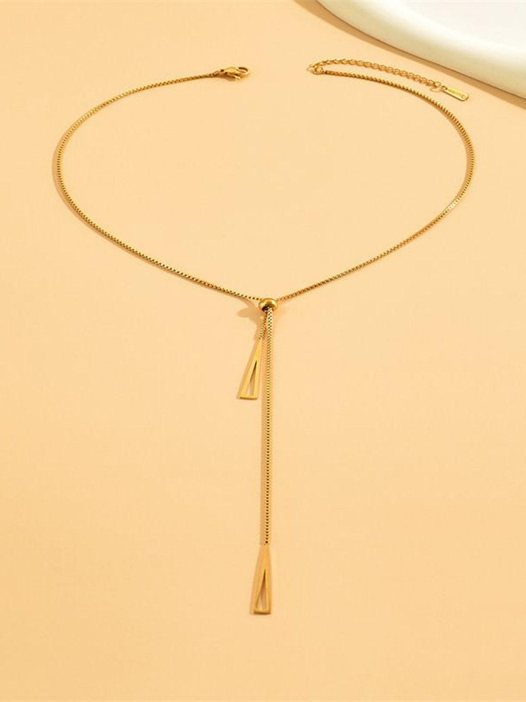 

MEENAZ Stainless Steel Gold-Plated Contemporary Shaped Pendant With Chain