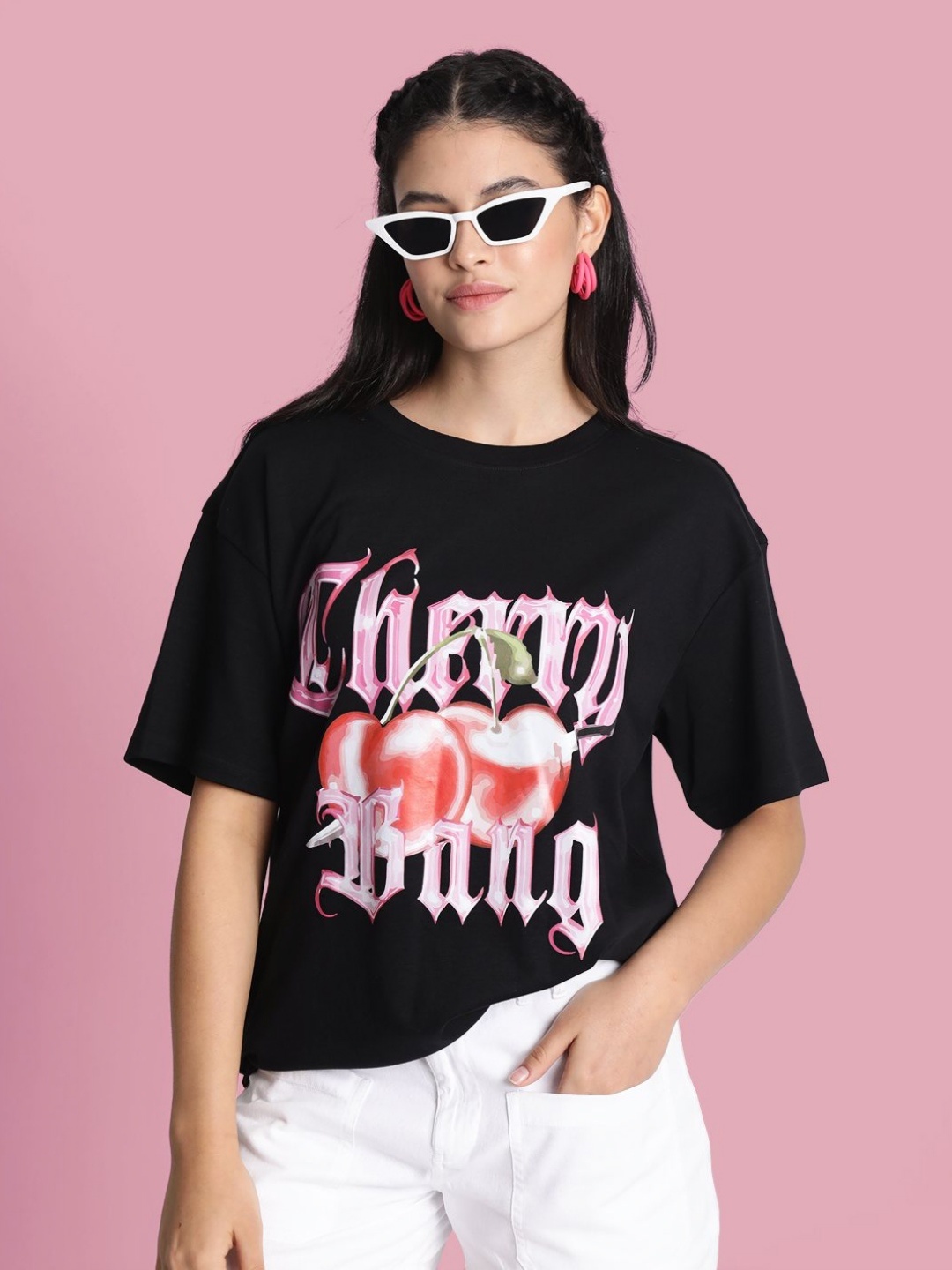

Bene Kleed Women Printed Drop-Shoulder Sleeves T-shirt, Black