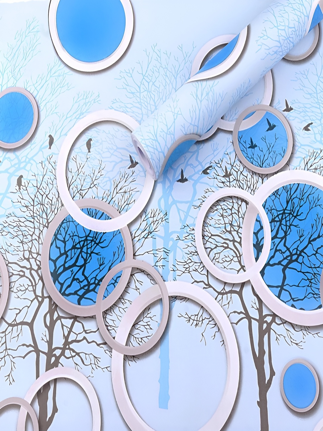 

ANNA CREATIONS Blue & White Printed Self-Adhesive Waterproof Wallpaper