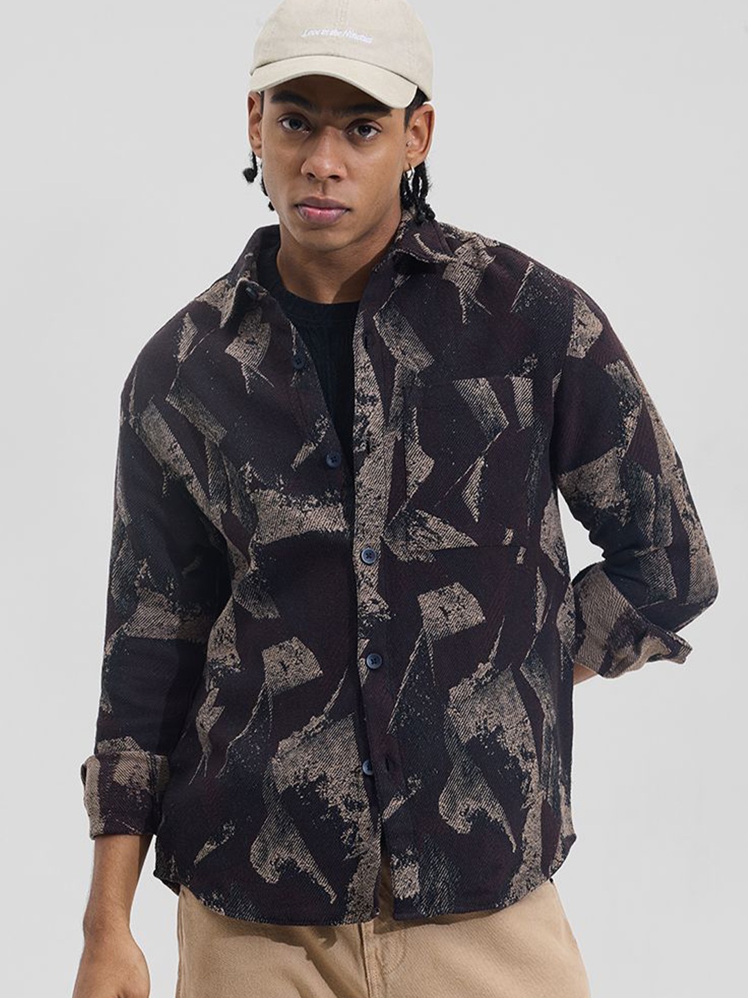 

Snitch Men Classic Opaque Printed Formal Shirt, Brown