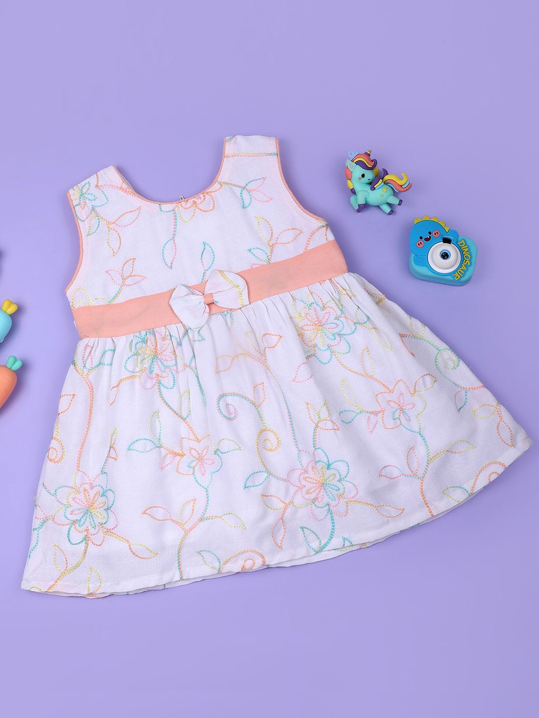 

Macwin Floral Embroidered Fit & Flare Dress, Peach