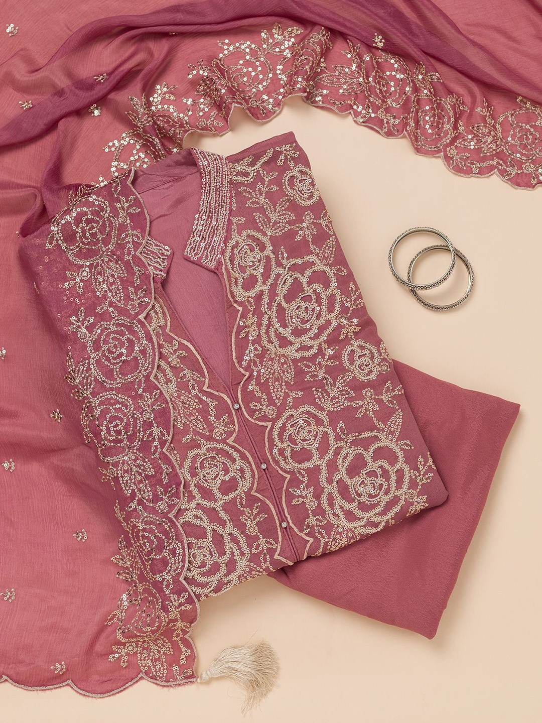 

Koskii Unstitched Dress Material, Pink