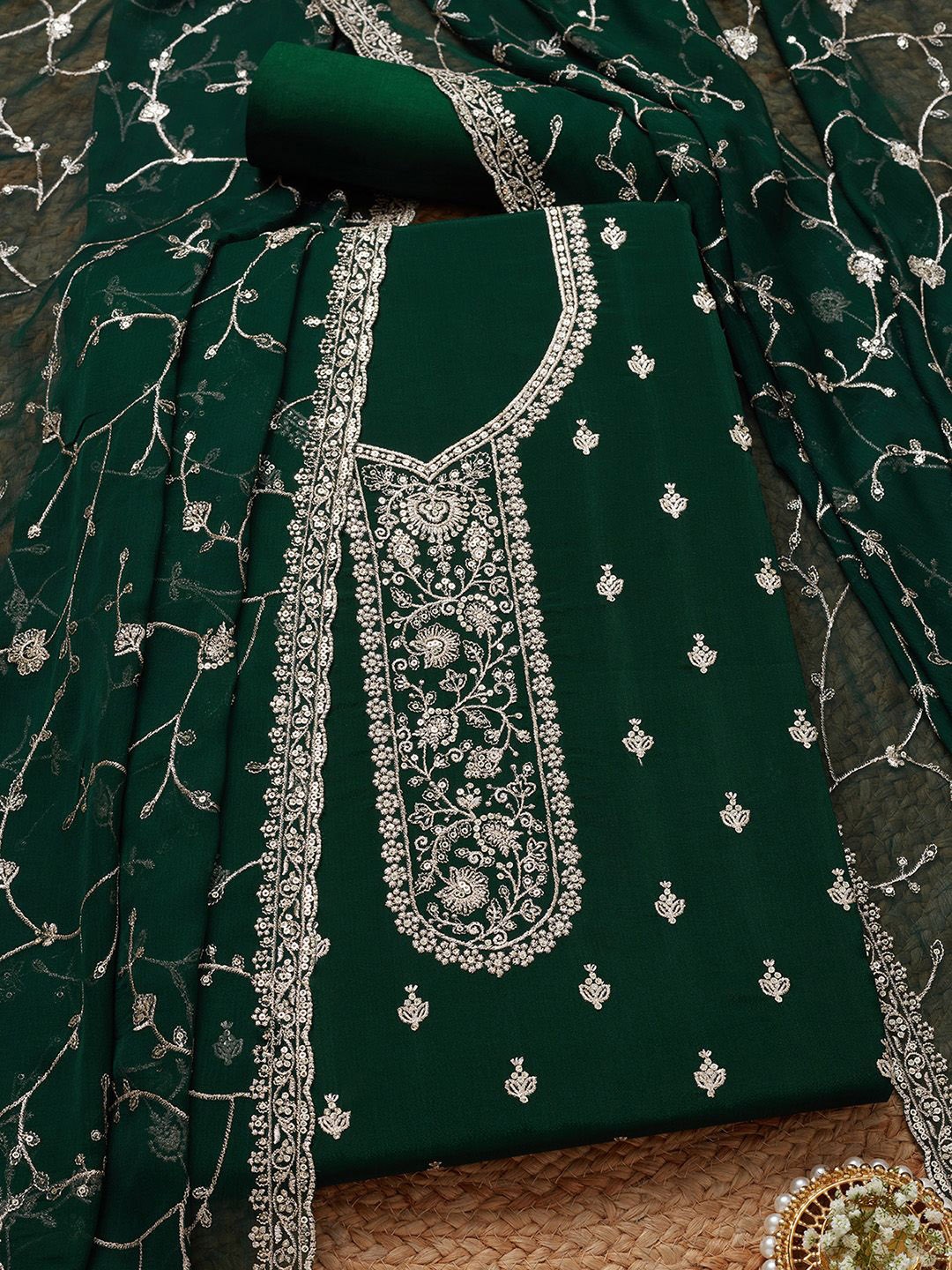 

Soch Embroidered Unstitched Dress Material, Green