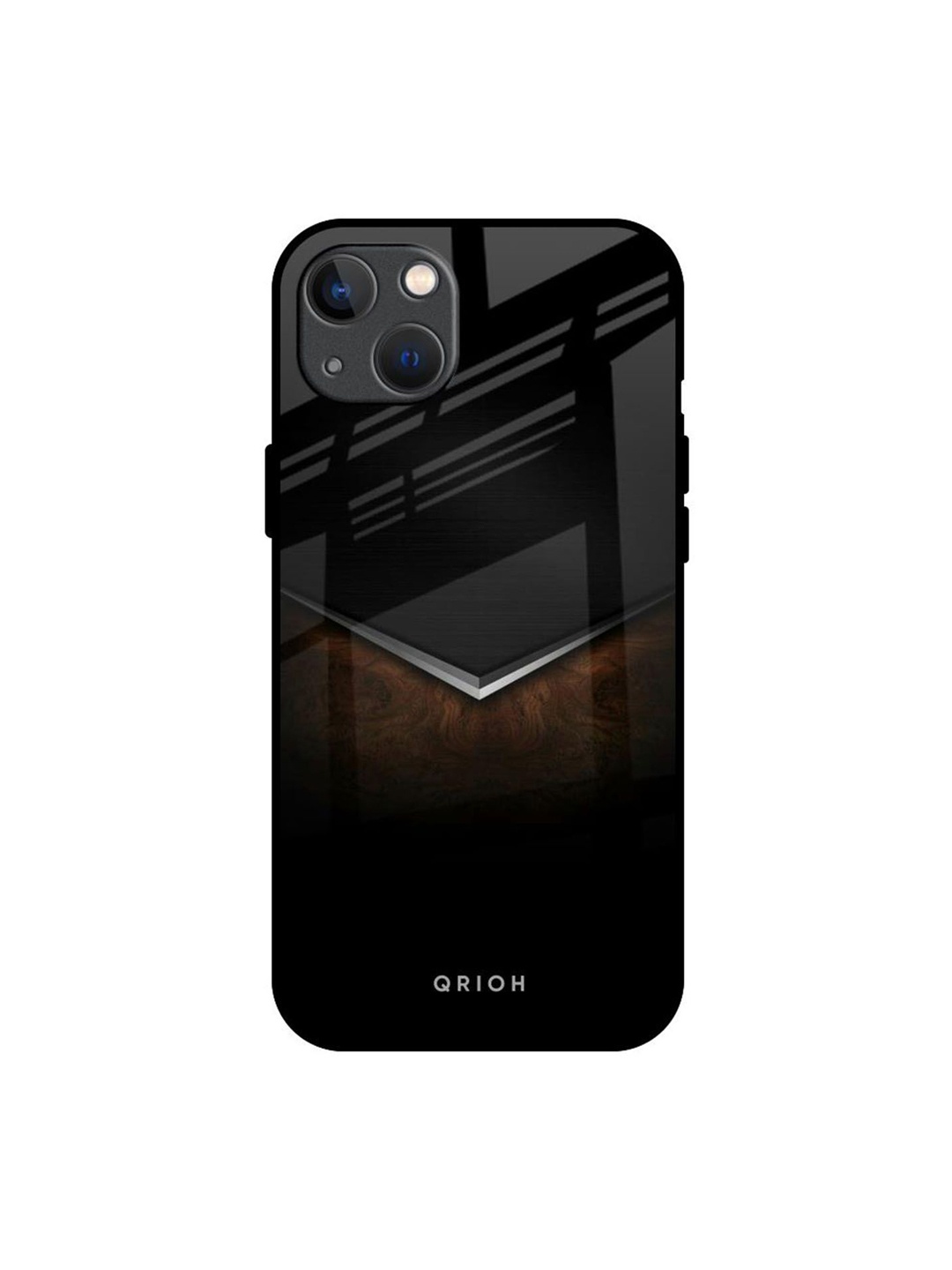 

QRIOH Dark Walnut Real Printed iPhone 13 Back Case, Black