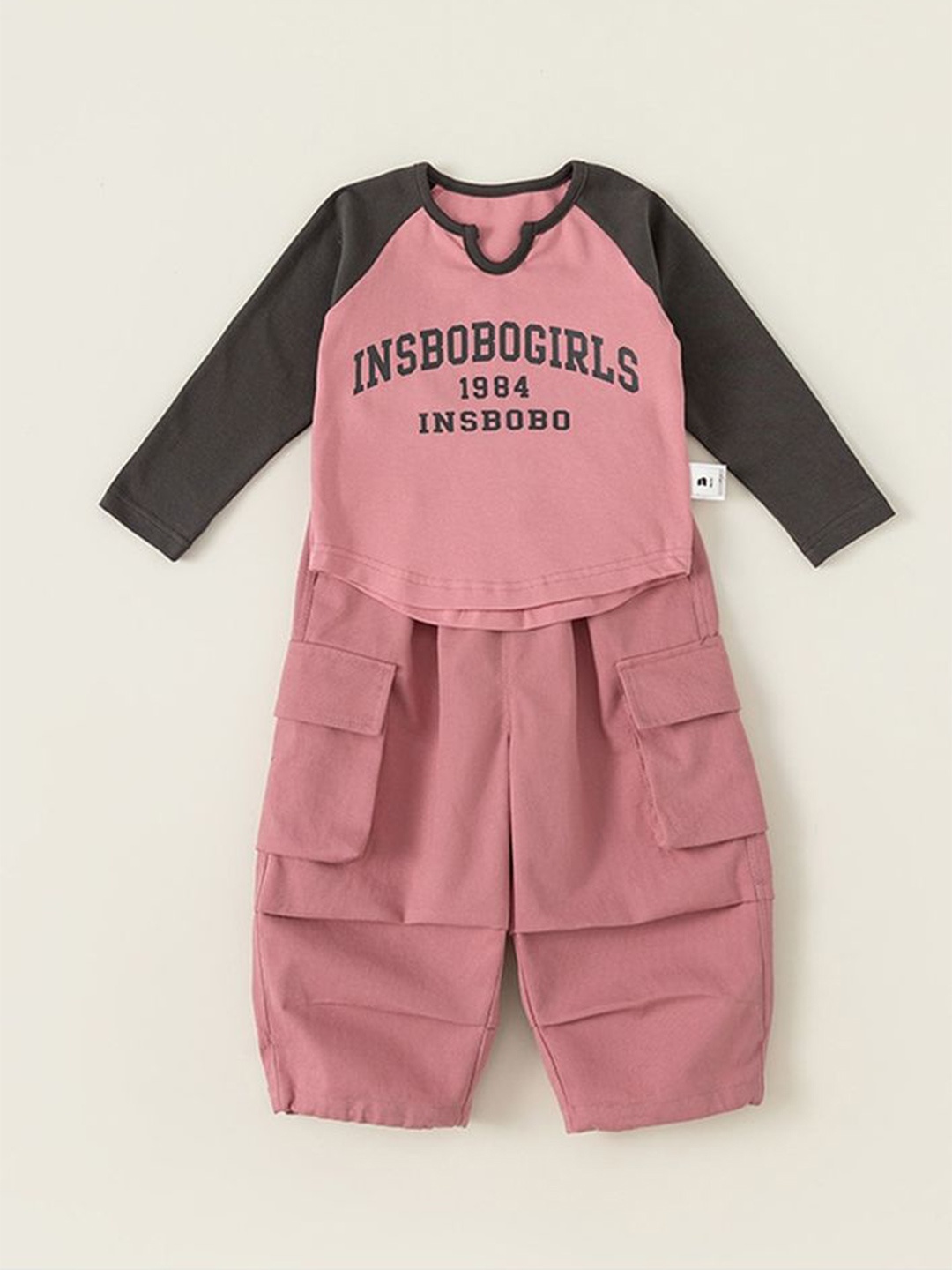 

LULU & SKY Girls Typographic Printed Hooded T-shirt With Trousers, Pink