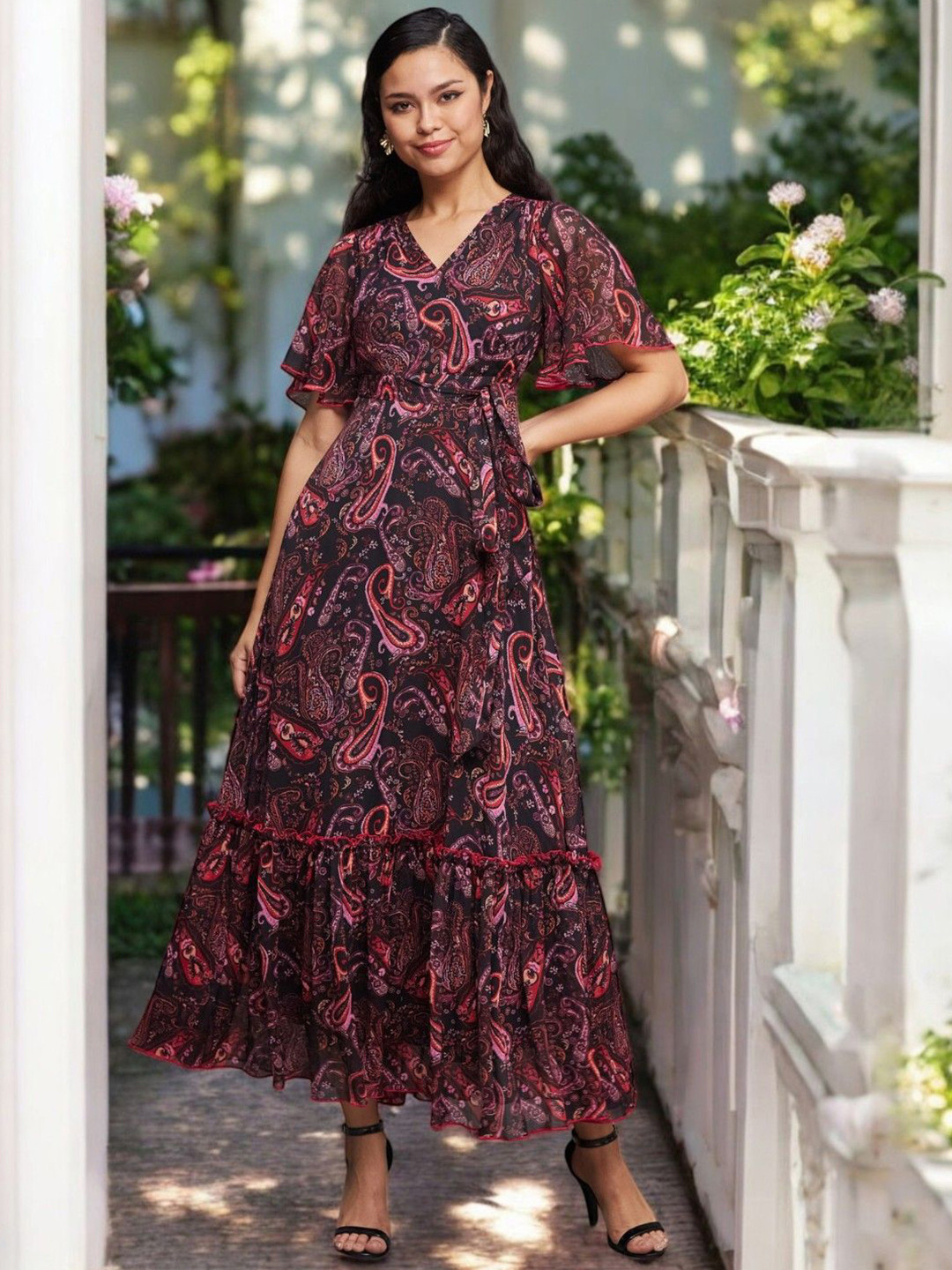 

Miss Chase Floral Print Flared Sleeve Chiffon Maxi Dress, Multi