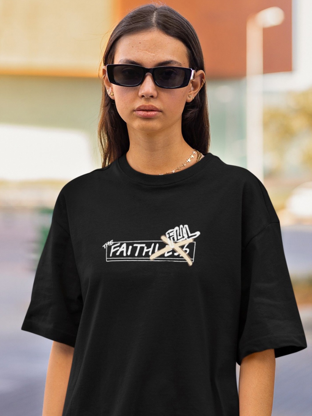

TheBTclub Women Activchill Graphic Printed Round Neck Cotton Oversized T-shirt, Black
