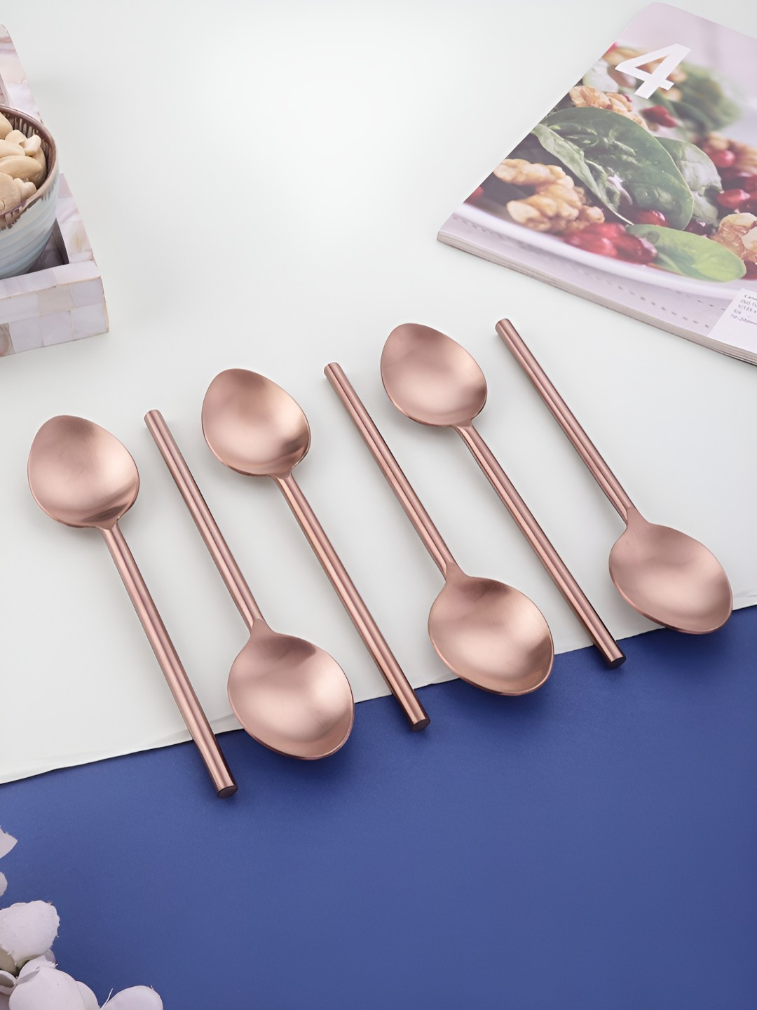 

Myntra Elegant Homes Radiant 6 Pieces Rose Gold-Toned Stainless Steel Table Spoon