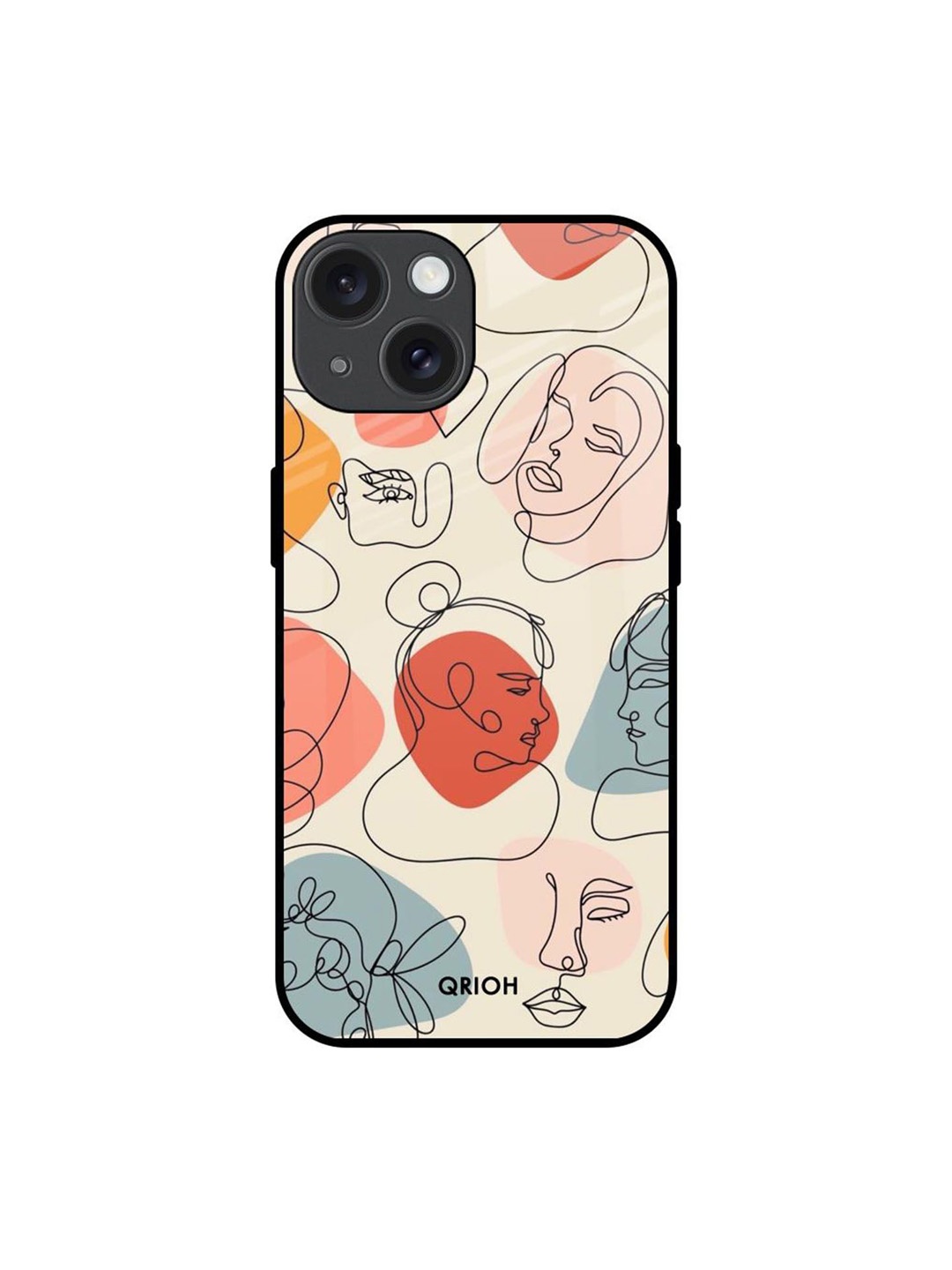 

QRIOH Abstract Faces Printed iPhone 15 Back Case, Beige