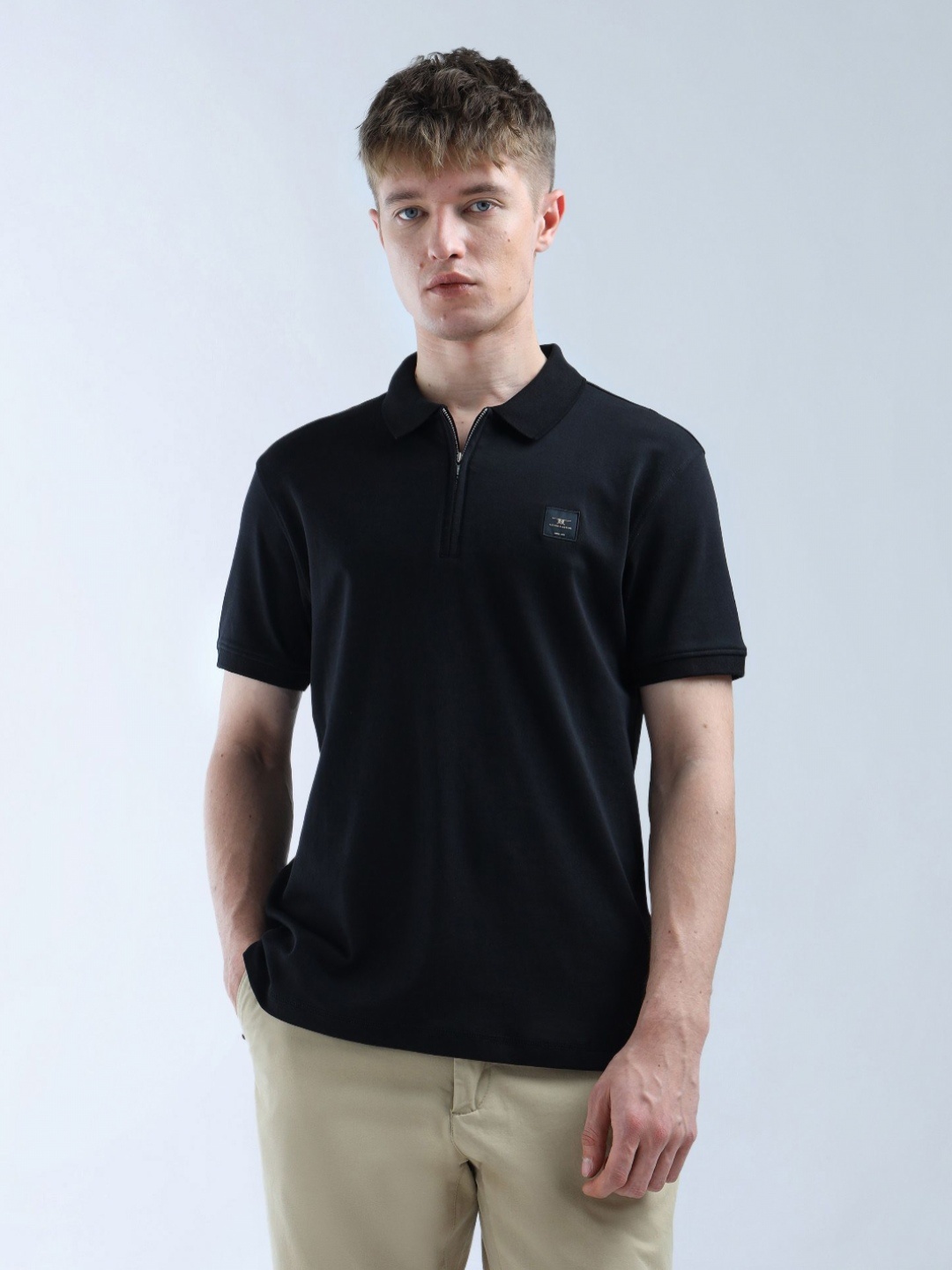 

Flying Machine Men Solid Polo Collar Cotton T-shirt, Black