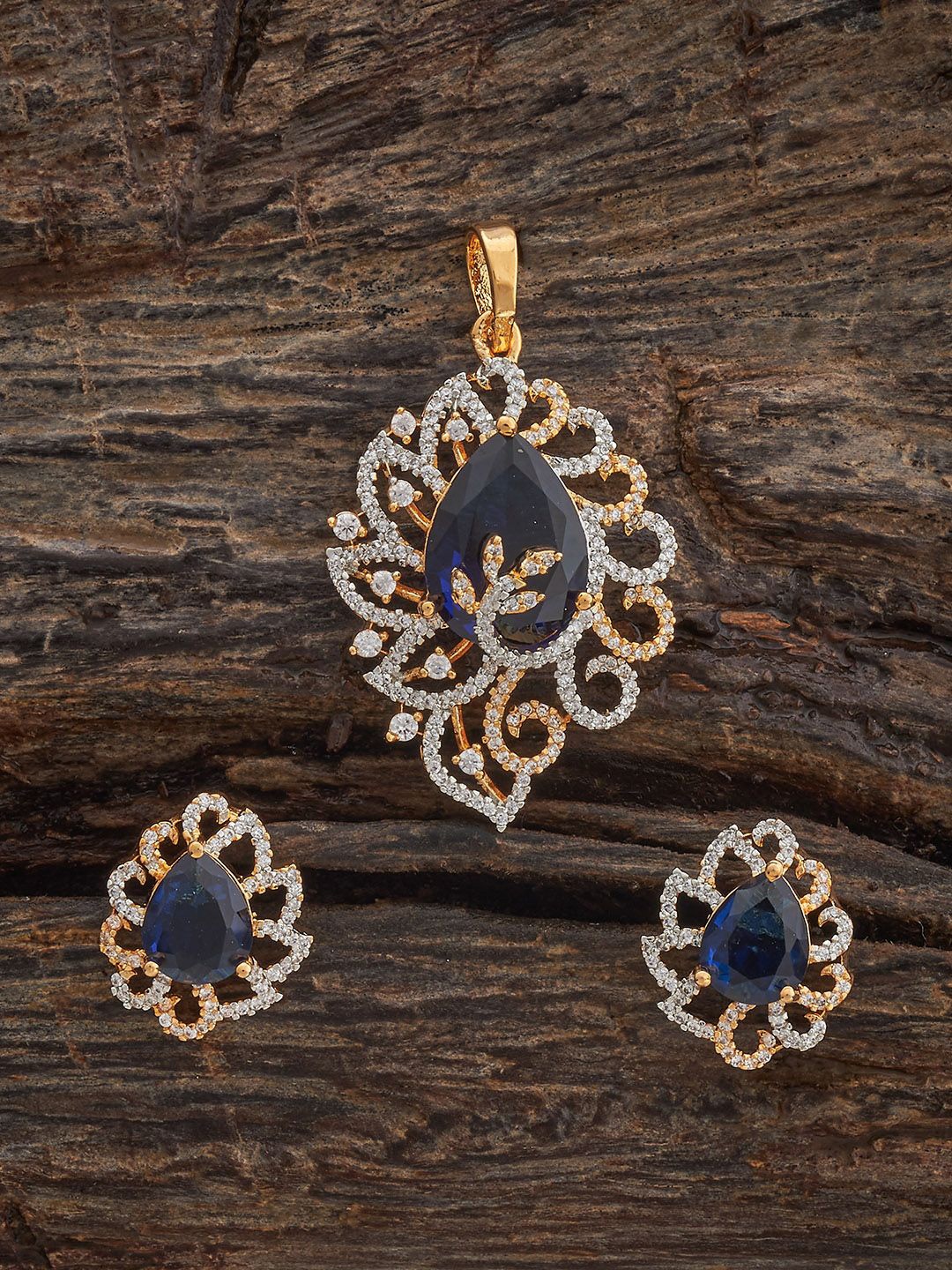 

Kushal's Fashion Jewellery Sapphire Rhodium Gold-Plated Party Zircon Pendant Set