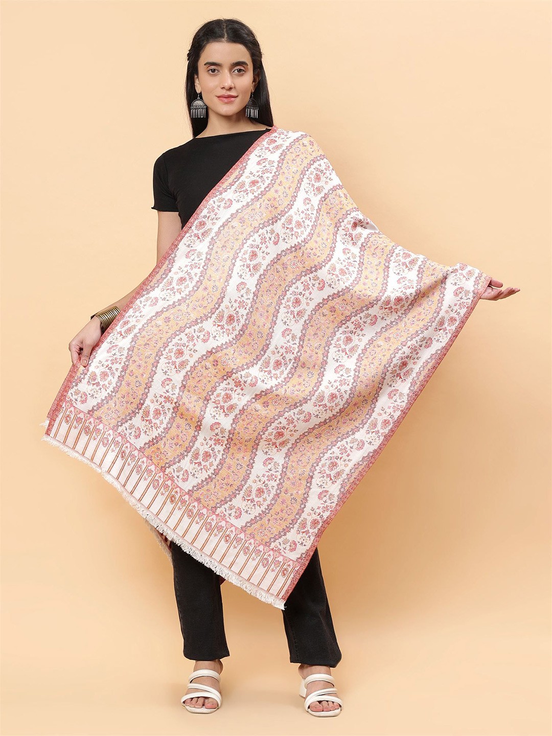 

Moda Chales Women Woven Design Stole, White