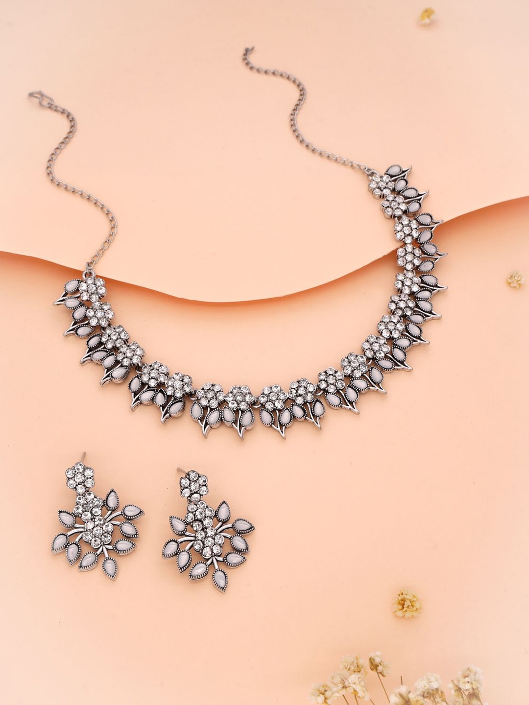 

Lyriss Silver-Plated American Diamond Studded Jewellery Set