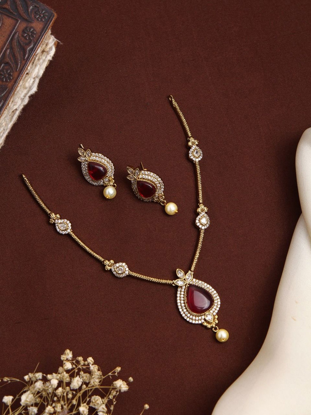

Kattam Gold Plated Chaithra Ruby Stone Necklace