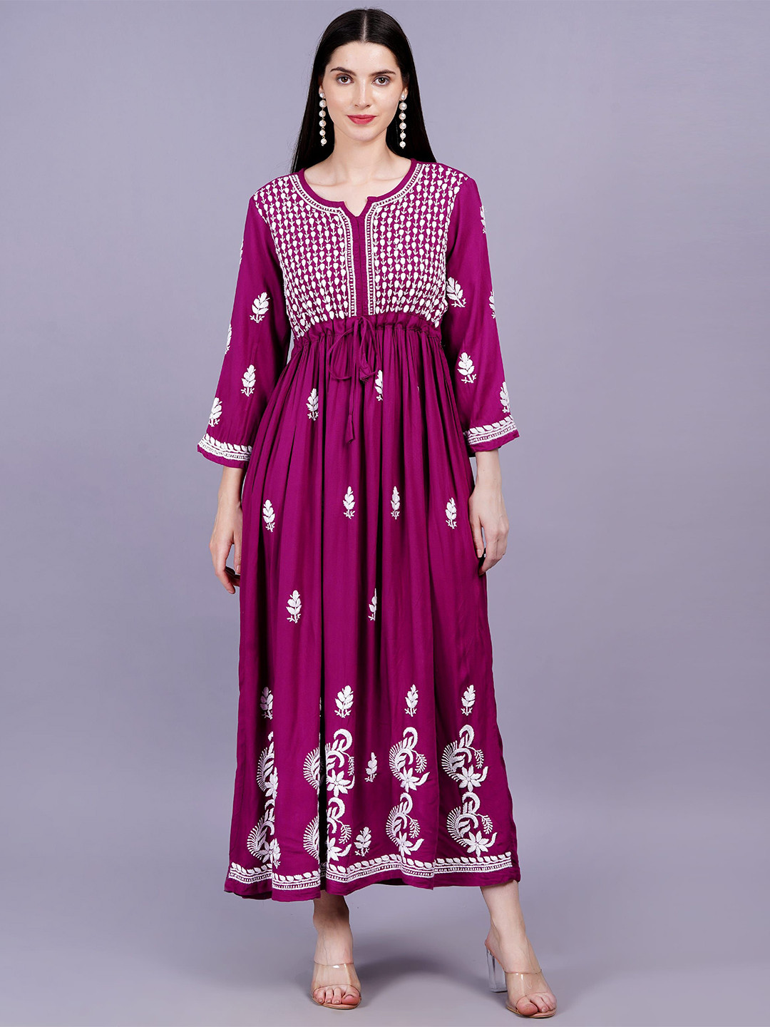 

SUFIZA LIFESTYLE Ethnic Motifs Emboridered A-Line Dress, Purple