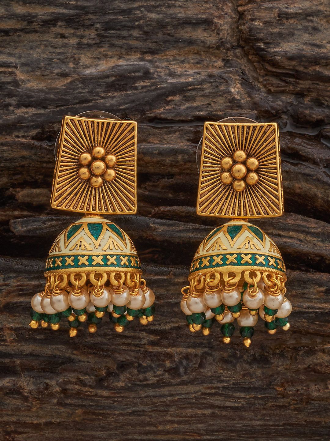 

Kushal's Fashion Jewellery Dome Shaped Jhumkas Earrings, Green