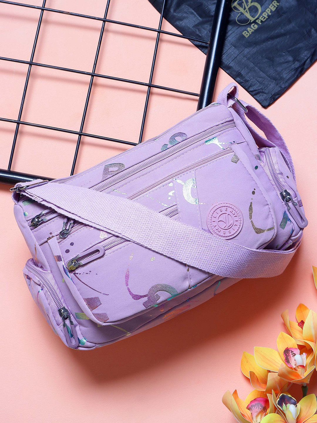 

Bag Pepper Floral Printed Structured Sling Bag, Purple