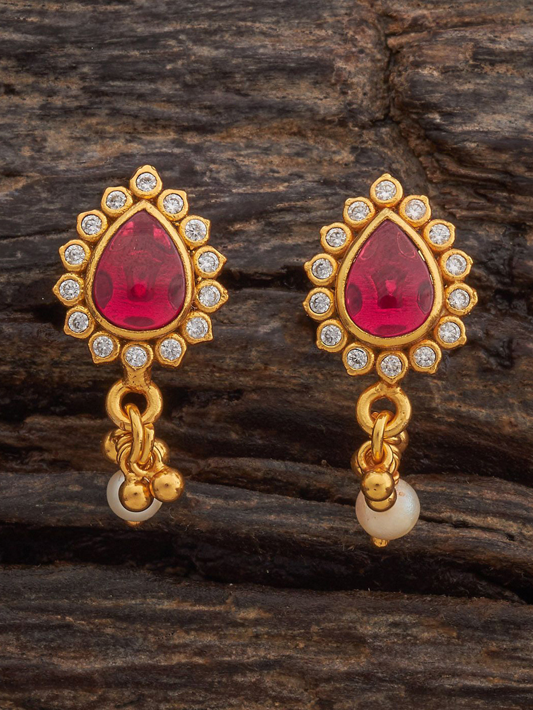 

Kushal's Fashion Jewellery Gold-Plated Zircon-Studded Drop Earrings