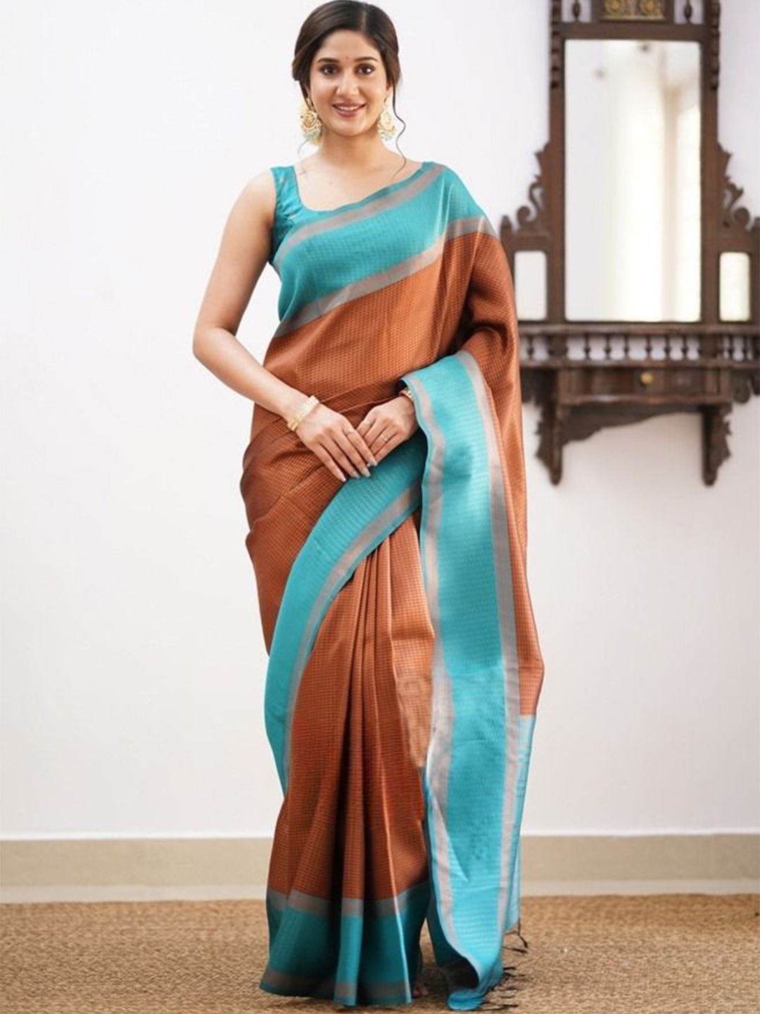 

A TO Z CART Woven Design Zari Pure Silk Banarasi Saree, Brown