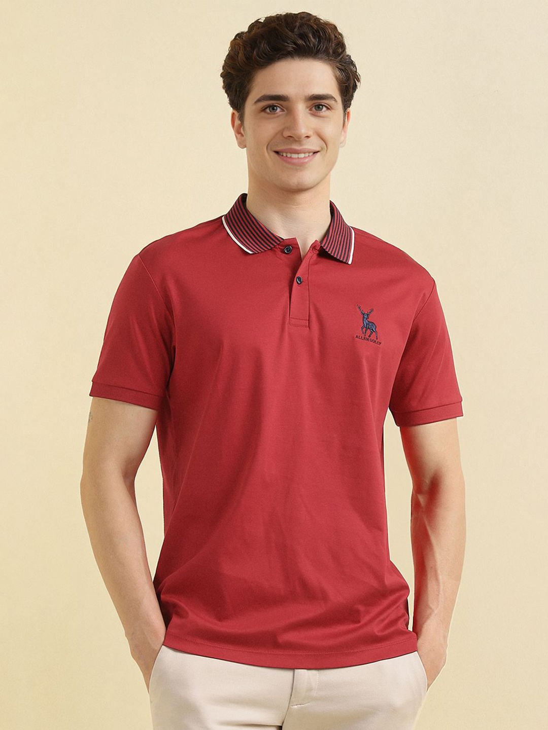 

Allen Solly Men Solid Polo Collar Cotton T-shirt, Red