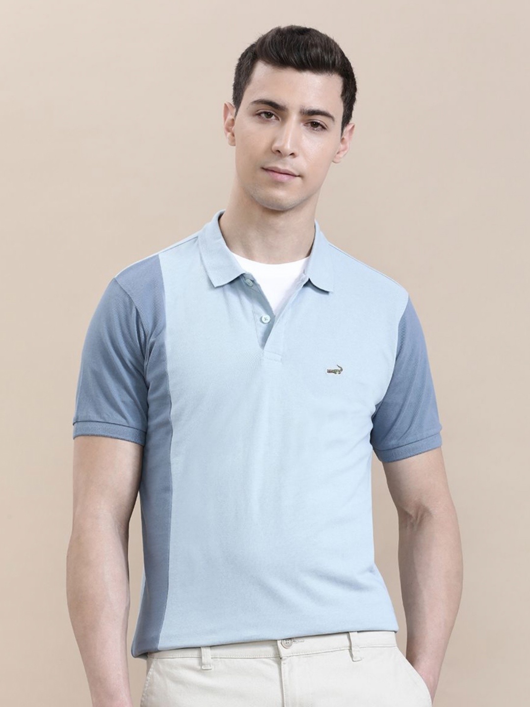 

Crocodile Men Colorblock Slim Fit Polo T-shirt, Blue