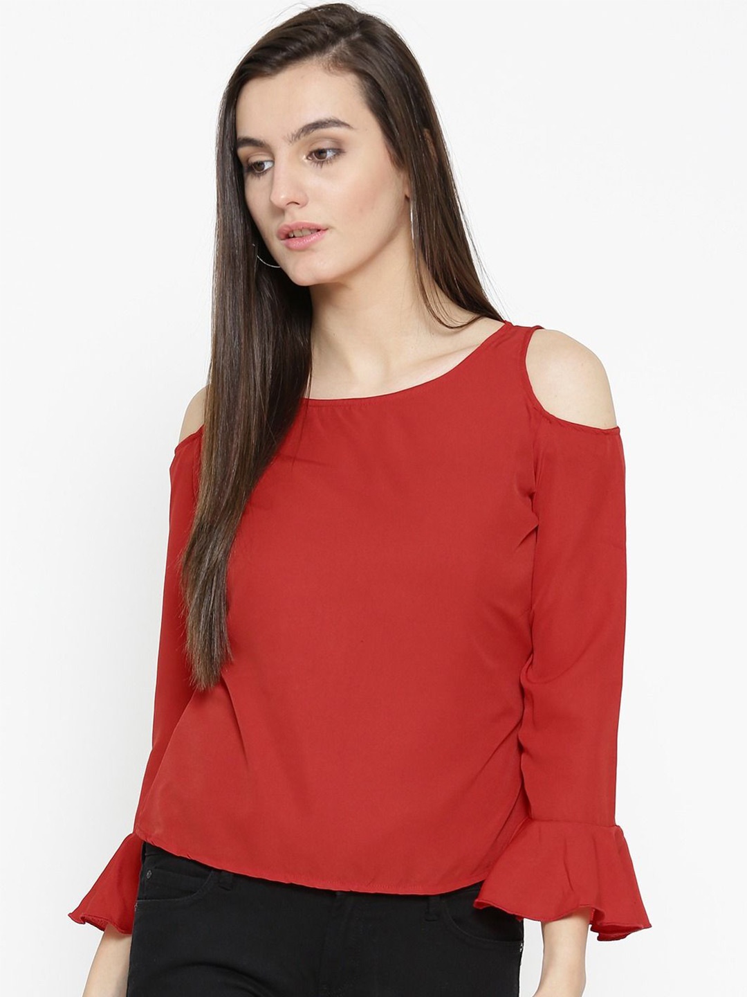

Moda Rapido Women Cut-Out Detail Crepe Regular Top, Red