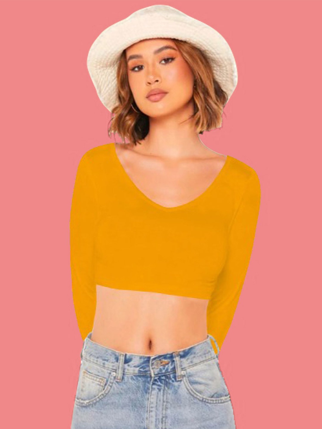 

Dream Beauty Fashion Women V-Neck Fitted Crop Top, Yellow