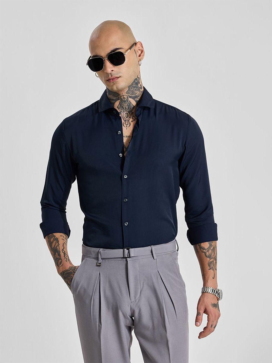 

Snitch Men Slim Fit Opaque Formal Shirt, Navy blue
