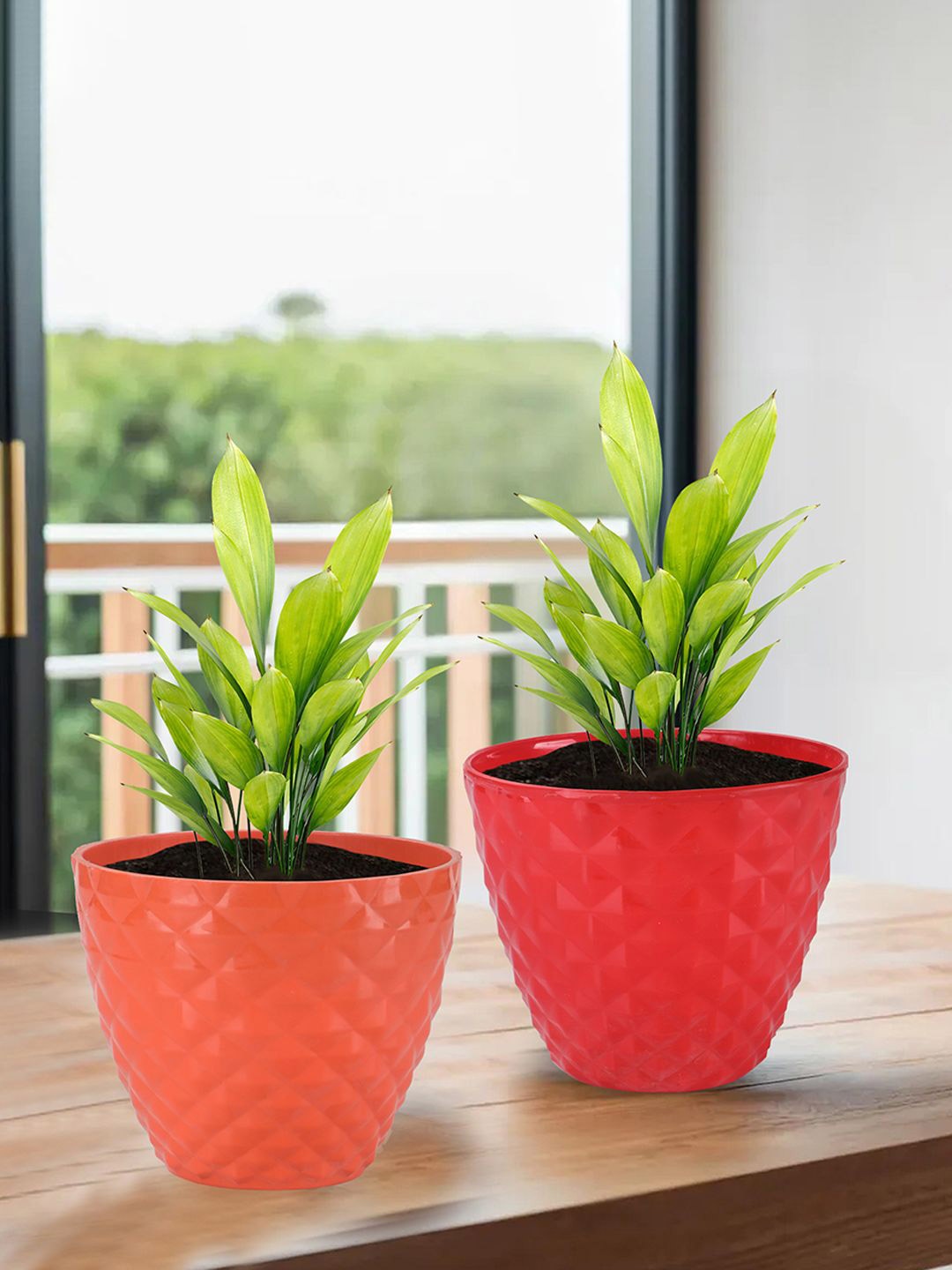 

Kuber Industries Orange Colored & Red 6 Pieces Textured Planters