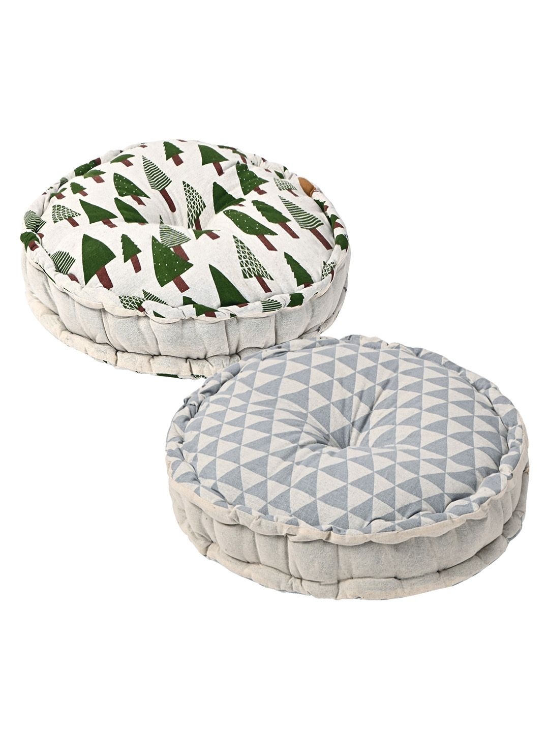 

Kuber Industries Grey & Green 2 Pieces Printed Sitting Chair Cushion Pads