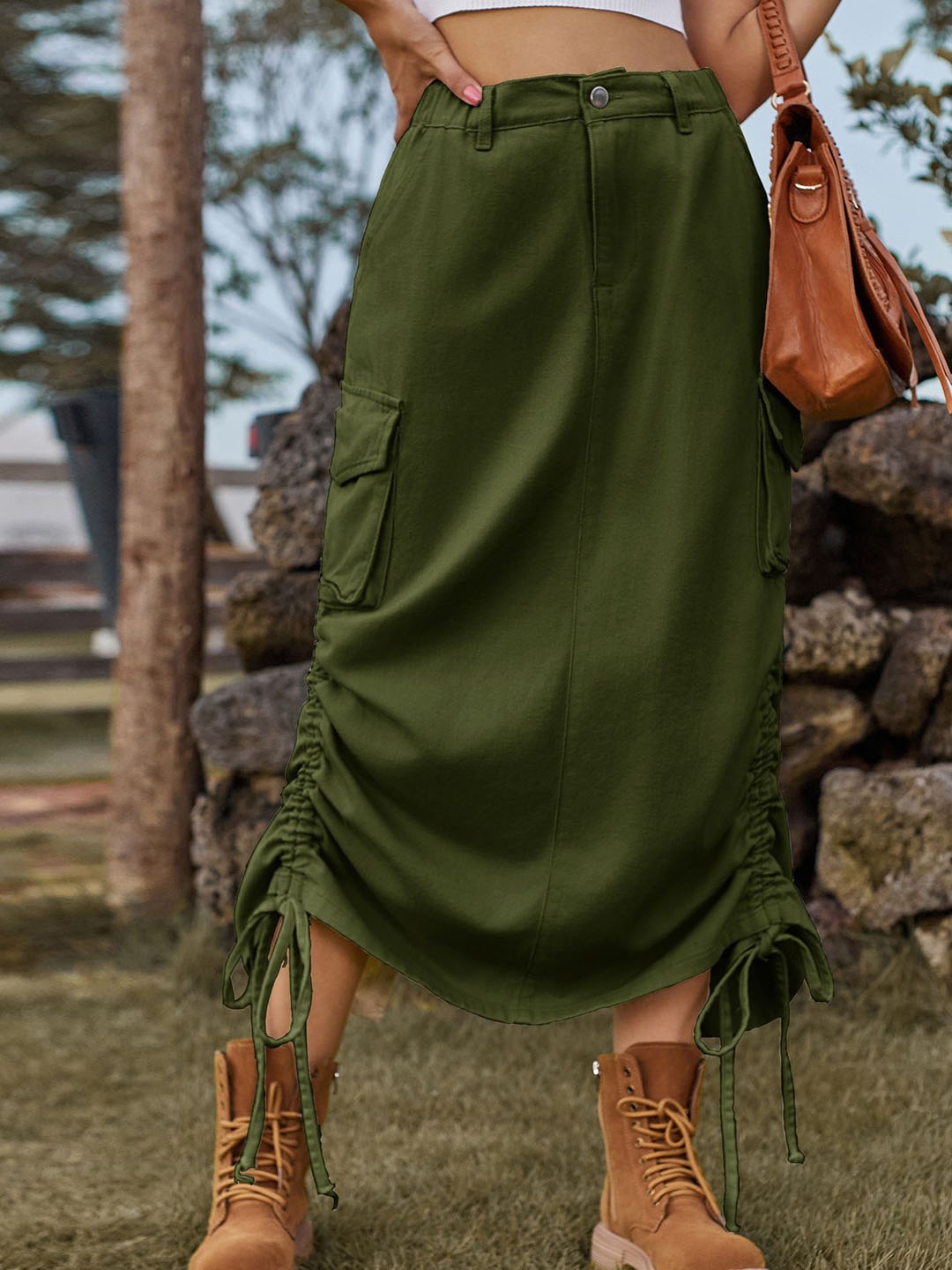 

StyleCast Denim A-Line Midi Skirt, Olive