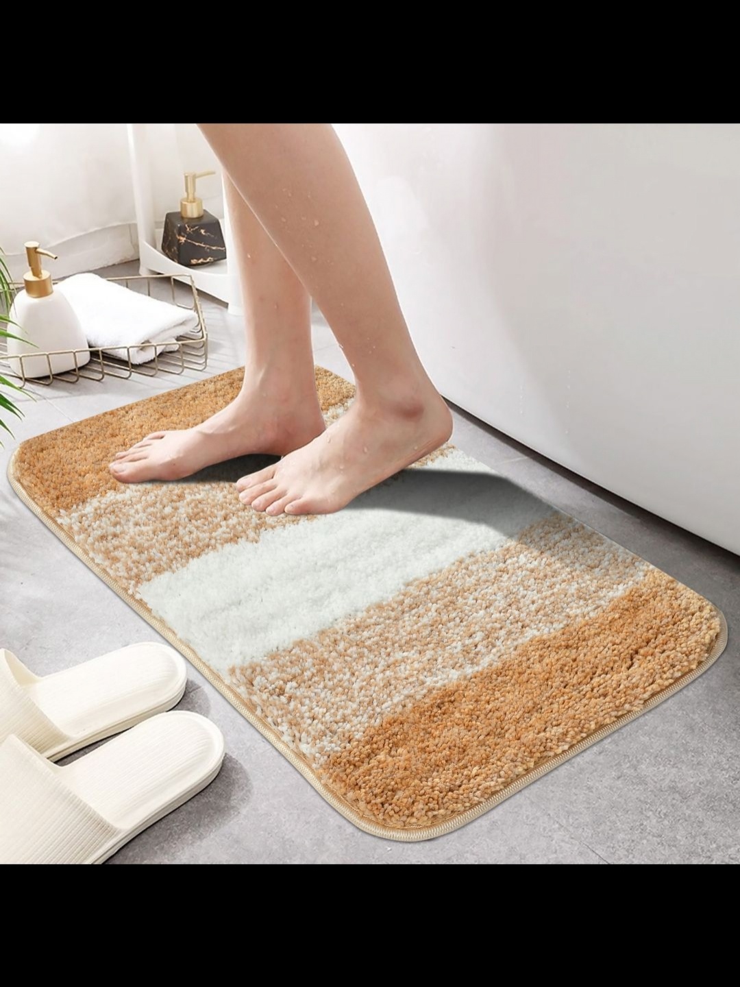 

MAA HOME CONCEPT Beige & White Textured Microfiber Anti Skid 1600GSMBathMat