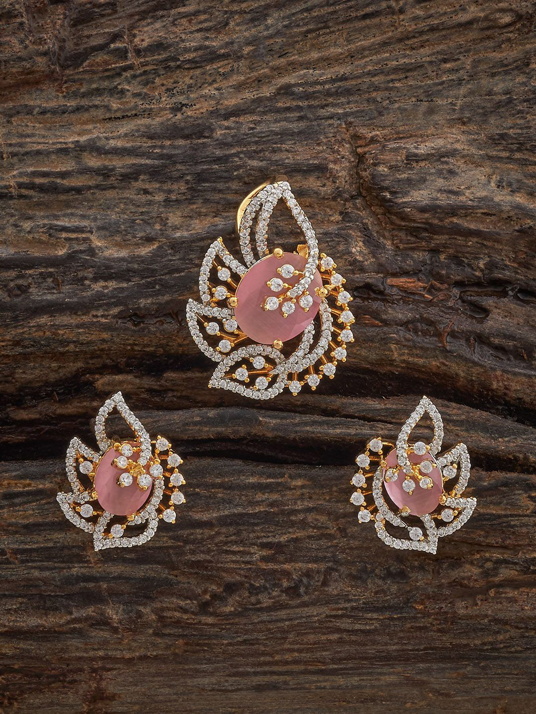

Kushal's Fashion Jewellery Pink Rhodium Gold-Plated Party Zircon Pendant Set