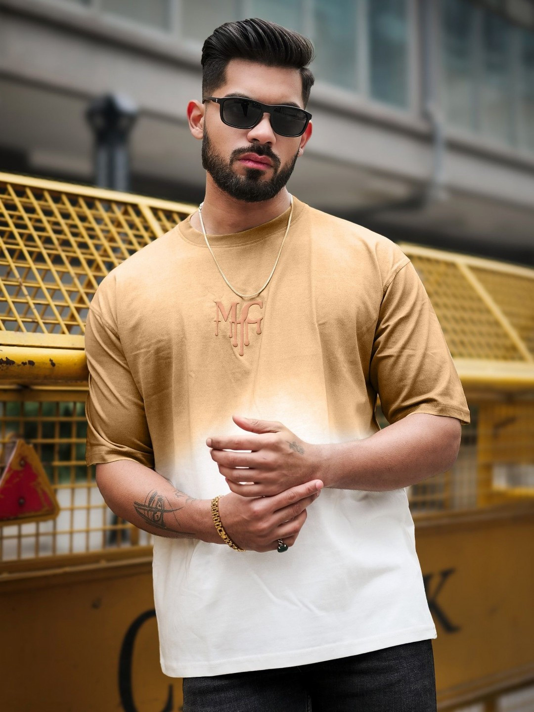 

Maniac Men Dyed Round Neck Cotton T-shirt, Beige