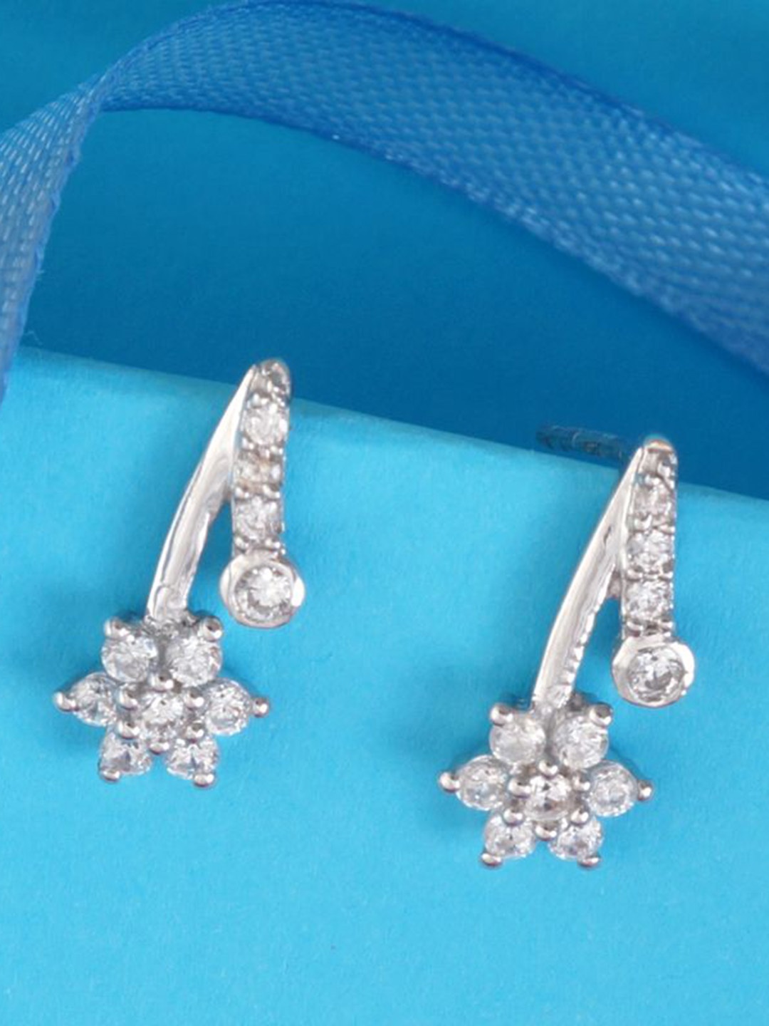 

Tuanz Silver Jewelry 925 Sterling Silver Rhodium-Plated Stone Studded Drop Earrings