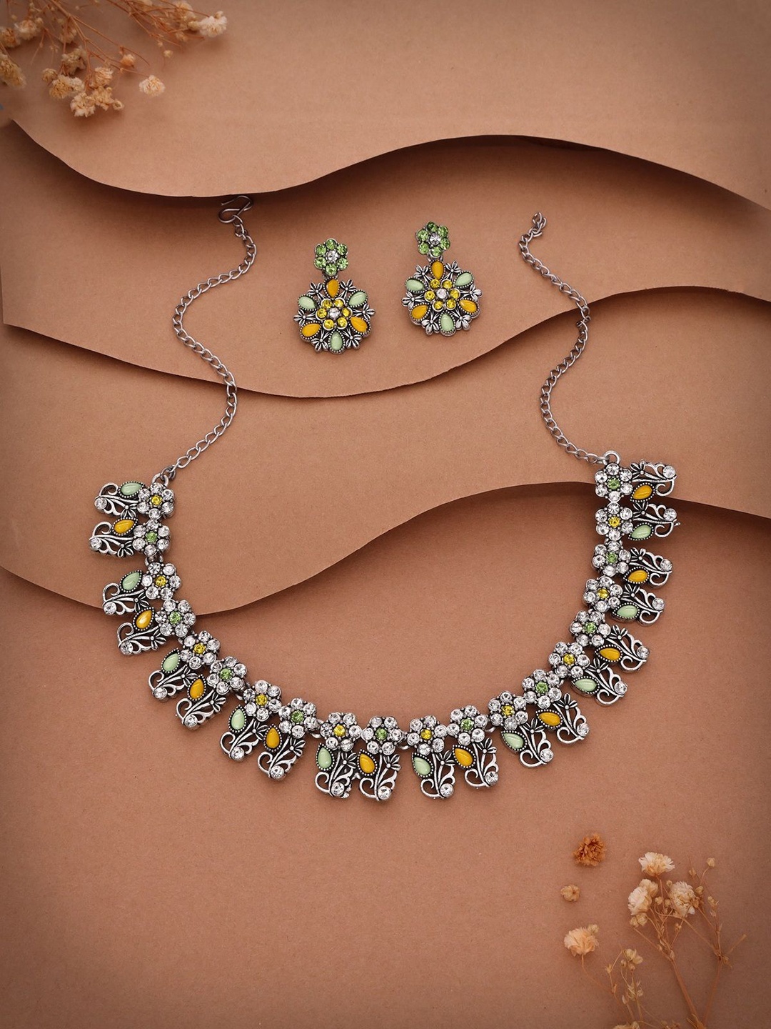 

Lyriss Silver-Plated American Diamond Studded Jewellery Set