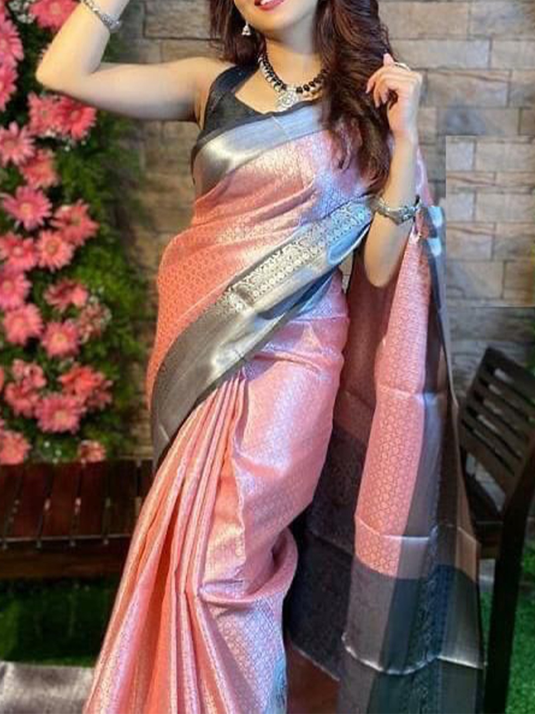 

A TO Z CART Woven Design Zari Pure Silk Banarasi Saree, Pink