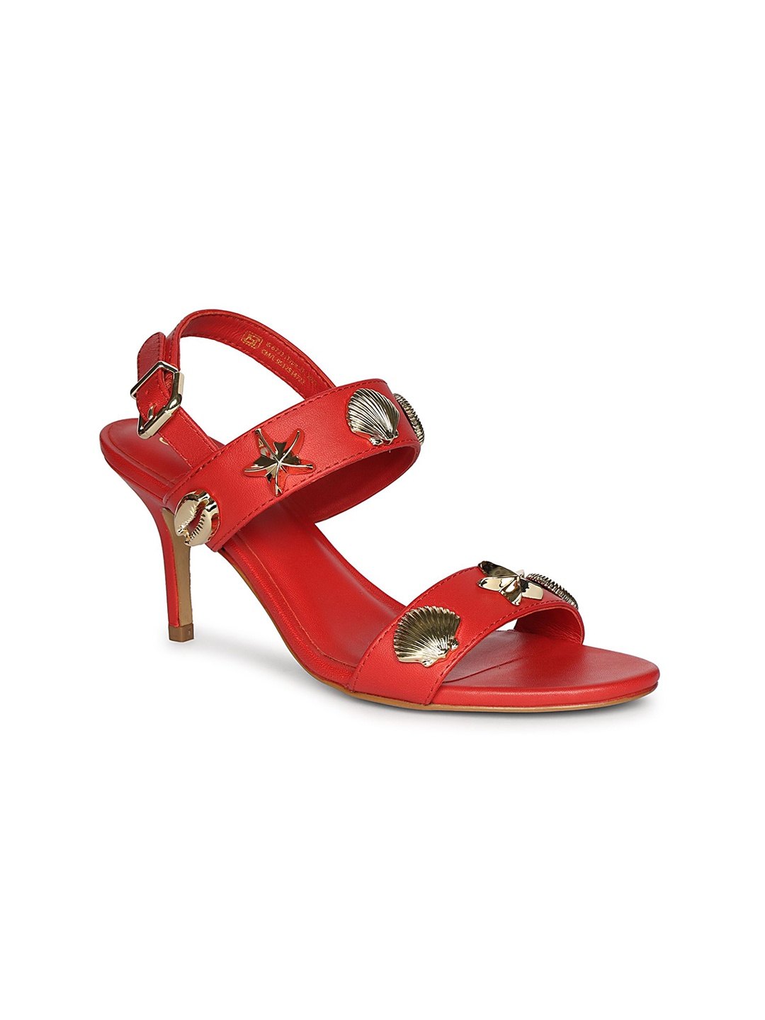 

Saint G Leather Stiletto Sandals with Buckles, Red