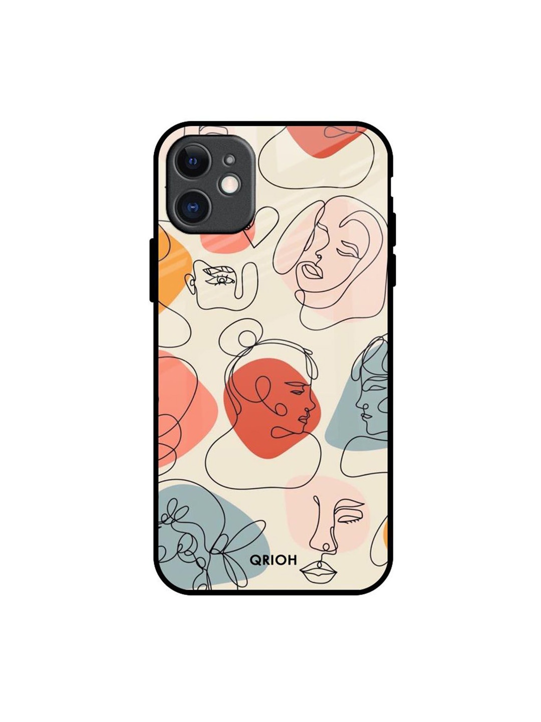 

QRIOH Abstract Faces Printed iPhone 11 Back Case, Beige